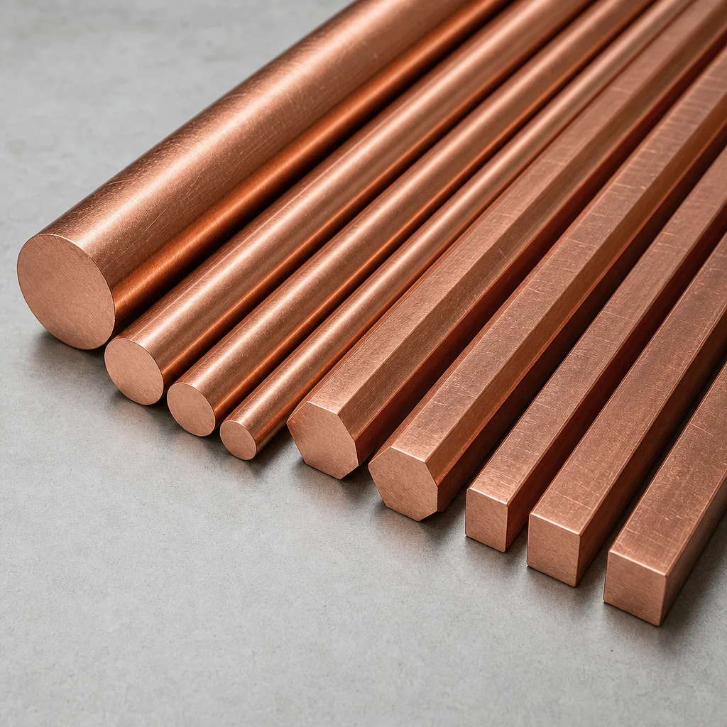 Round, hexagonal and flat copper bars — main photo