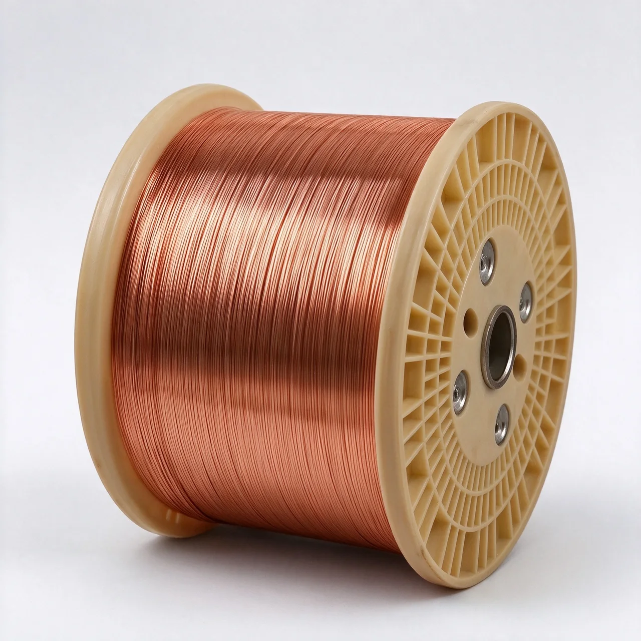 Close view of copper-coloured wire on a pale spool — main photo